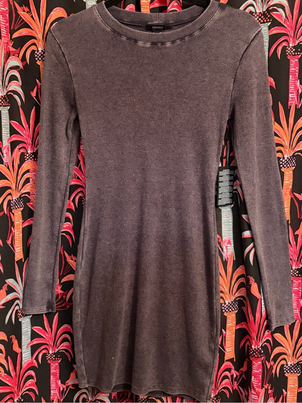 Forever 21 Charcoal Gray Ribbed Long Sleeve Dress